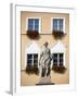 Czech Republic, Moravia, Mikulov. Detail of Statue and Facade in the Historical Centre.-Ken Scicluna-Framed Photographic Print