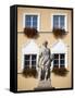 Czech Republic, Moravia, Mikulov. Detail of Statue and Facade in the Historical Centre.-Ken Scicluna-Framed Stretched Canvas