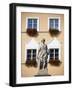 Czech Republic, Moravia, Mikulov. Detail of Statue and Facade in the Historical Centre.-Ken Scicluna-Framed Photographic Print