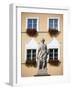 Czech Republic, Moravia, Mikulov. Detail of Statue and Facade in the Historical Centre.-Ken Scicluna-Framed Photographic Print