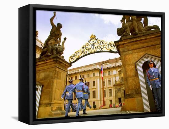 Czech Republic, Prague; a Castle Guard in Uniform Holding His Post at the Gate-Ken Sciclina-Framed Stretched Canvas