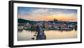 Czech Republic, Prague. Charles Bridge and Pague Castle on the Vltava River at sunset, from Old Tow-Jason Langley-Framed Photographic Print