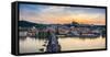 Czech Republic, Prague. Charles Bridge and Pague Castle on the Vltava River at sunset, from Old Tow-Jason Langley-Framed Stretched Canvas