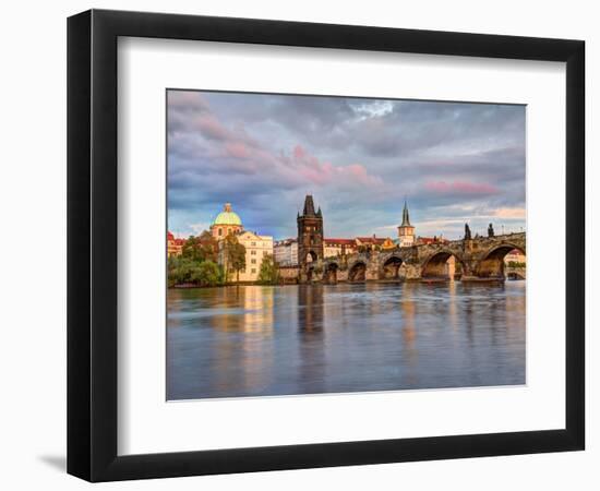 Czech Republic, Prague. Charles bridge and Vltava river.-Julie Eggers-Framed Photographic Print