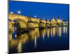 Czech Republic, Prague. Charles bridge water reflection at night.-Julie Eggers-Mounted Photographic Print