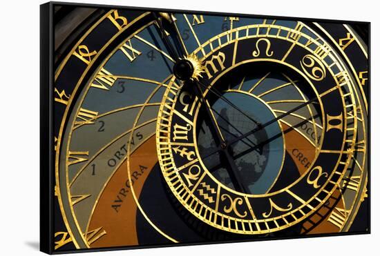 Czech Republic, Prague. Close-up of astronomical clock in Old Town Square.-Jaynes Gallery-Framed Stretched Canvas