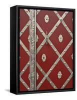 Czech Republic, Prague. Metal Red Door Detail-Petr Bednarik-Framed Stretched Canvas