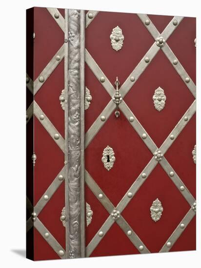 Czech Republic, Prague. Metal Red Door Detail-Petr Bednarik-Stretched Canvas