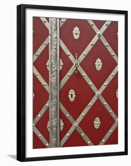 Czech Republic, Prague. Metal Red Door Detail-Petr Bednarik-Framed Premium Photographic Print