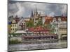 Czech Republic, Prague. Restaurant along the Vltava River from a riverboat.-Julie Eggers-Mounted Photographic Print