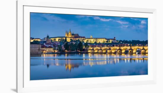 Czech Republic, Prague, Stare Mesto (Old Town). Charles Bridge and Prague Castle, Prazsky Hrad, on -Jason Langley-Framed Photographic Print