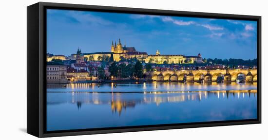 Czech Republic, Prague, Stare Mesto (Old Town). Charles Bridge and Prague Castle, Prazsky Hrad, on -Jason Langley-Framed Stretched Canvas