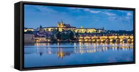 Czech Republic, Prague, Stare Mesto (Old Town). Charles Bridge and Prague Castle, Prazsky Hrad, on -Jason Langley-Framed Stretched Canvas