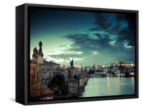 Czech Republic, Prague, Stare Mesto (Old Town), Charles Bridge, Hradcany Castle and St. Vitus Cathe-Michele Falzone-Framed Stretched Canvas