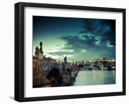 Czech Republic, Prague, Stare Mesto (Old Town), Charles Bridge, Hradcany Castle and St. Vitus Cathe-Michele Falzone-Framed Premium Photographic Print