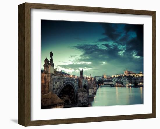 Czech Republic, Prague, Stare Mesto (Old Town), Charles Bridge, Hradcany Castle and St. Vitus Cathe-Michele Falzone-Framed Photographic Print