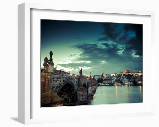 Czech Republic, Prague, Stare Mesto (Old Town), Charles Bridge, Hradcany Castle and St. Vitus Cathe-Michele Falzone-Framed Photographic Print