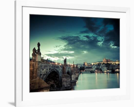 Czech Republic, Prague, Stare Mesto (Old Town), Charles Bridge, Hradcany Castle and St. Vitus Cathe-Michele Falzone-Framed Photographic Print