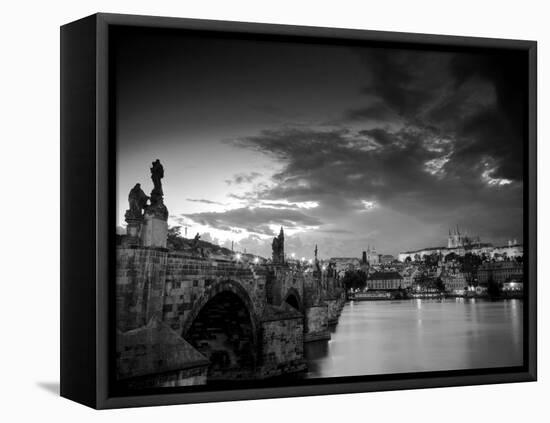Czech Republic, Prague, Stare Mesto (Old Town), Charles Bridge, Hradcany Castle and St. Vitus Cathe-Michele Falzone-Framed Stretched Canvas