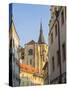 Czech Republic, Prague. View of steeple and clock in old town Prague.-Julie Eggers-Stretched Canvas