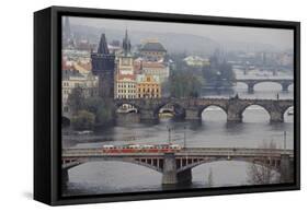 Czech Republic, Prague, View of Vitava River and the Old Town-Ali Kabas-Framed Stretched Canvas