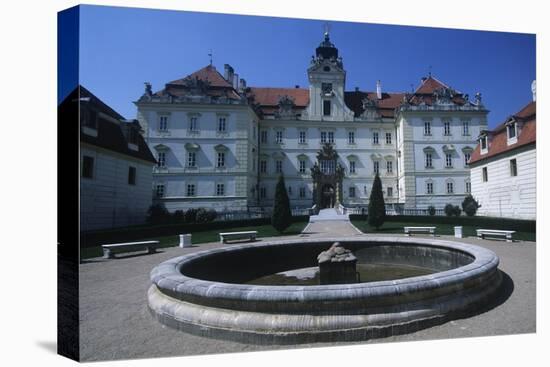 Czech Republic, South Moravian, Lednice-Valtice Cultural Landscape, Valtice Castle, Fountain-null-Stretched Canvas