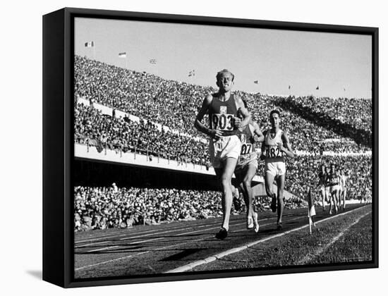 Czech Track and Field Gold Medalist Emil Zatopek, Leading Pack, Competing in 1952 Olympic Games-Mark Kauffman-Framed Stretched Canvas