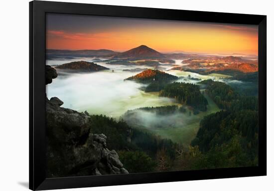 Czech Typical Autumn Landscape. Hills and Villages with Foggy Morning. Morning Fall Valley of Bohem-Ondrej Prosicky-Framed Photographic Print