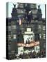 Czechs Holding Flags in Fore of Statue During "Prague Spring" Russian Invasion-null-Stretched Canvas