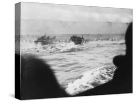 D-Day - Coastguard Landing Barges under Heavy Fire-Robert Hunt-Stretched Canvas