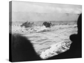 D-Day - Coastguard Landing Barges under Heavy Fire-Robert Hunt-Stretched Canvas