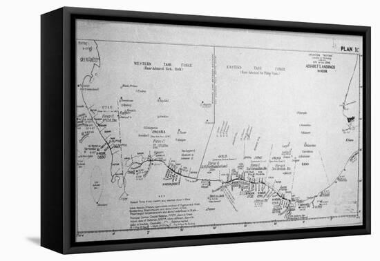 D-Day Map 1944-null-Framed Stretched Canvas