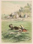 Couple Swim Side by Side off the Beach at Santander Spain-D. Eusebio Planas-Art Print