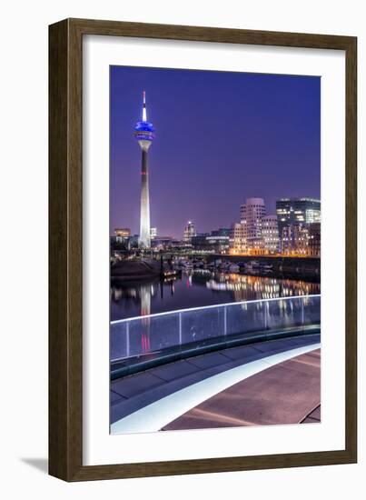 DŸsseldorf, North Rhine-Westphalia, Media Harbour with Television Tower and Gehry Houses at Dusk-Bernd Wittelsbach-Framed Photographic Print