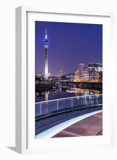 DŸsseldorf, North Rhine-Westphalia, Media Harbour with Television Tower and Gehry Houses at Dusk-Bernd Wittelsbach-Framed Photographic Print