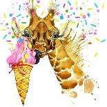 Giraffe Illustration with Splash Watercolor Textured Background-Dabrynina Alena-Art Print