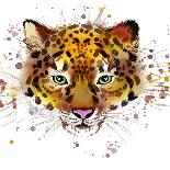 White Leopard T-Shirt Graphics. Cool Leopard Illustration with Splash Watercolor Textured Backgrou-Dabrynina Alena-Art Print