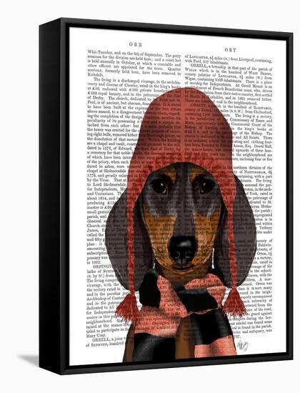 Dachshund in Pink Hat and Scarf-Fab Funky-Framed Stretched Canvas