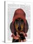 Dachshund in Pink Hat and Scarf-Fab Funky-Stretched Canvas