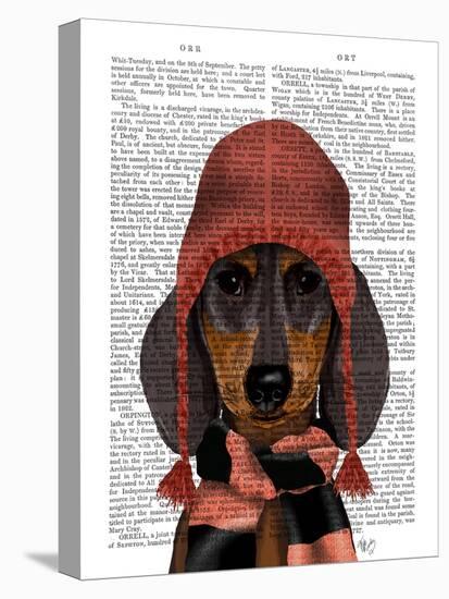 Dachshund in Pink Hat and Scarf-Fab Funky-Stretched Canvas