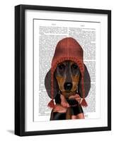 Dachshund in Pink Hat and Scarf-Fab Funky-Framed Art Print