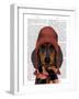 Dachshund in Pink Hat and Scarf-Fab Funky-Framed Art Print
