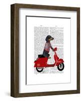 Dachshund on a Moped-Fab Funky-Framed Art Print