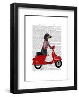 Dachshund on a Moped-Fab Funky-Framed Art Print