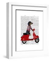 Dachshund on a Moped-Fab Funky-Framed Art Print