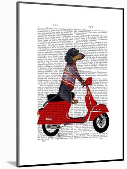 Dachshund on a Moped-Fab Funky-Mounted Art Print