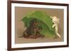 Dachshund Puppies Under Umbrella with Kitten-null-Framed Premium Giclee Print