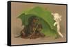 Dachshund Puppies Under Umbrella with Kitten-null-Framed Stretched Canvas