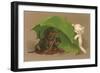 Dachshund Puppies Under Umbrella with Kitten-null-Framed Art Print