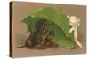 Dachshund Puppies Under Umbrella with Kitten-null-Stretched Canvas